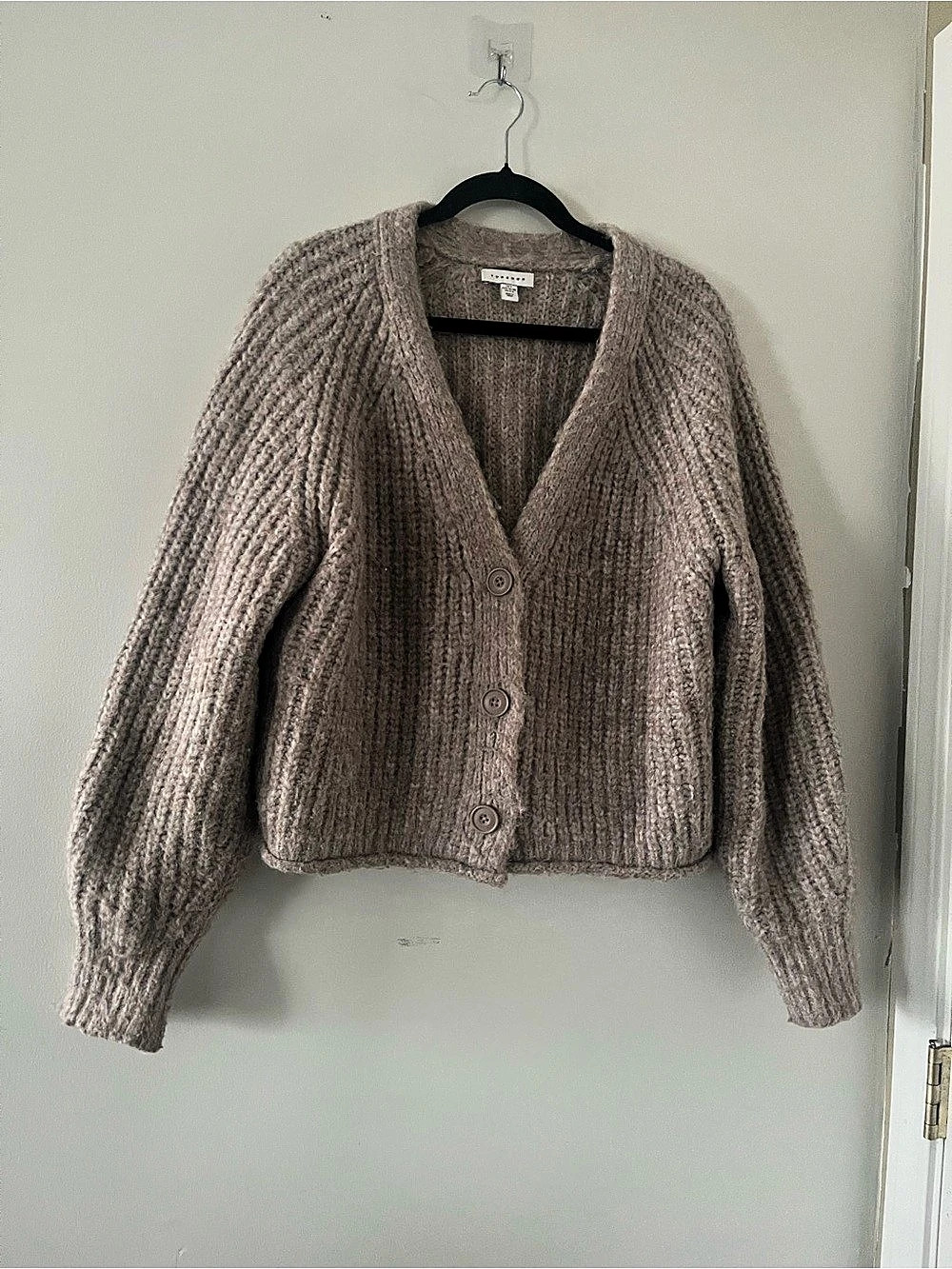 Topshop Oatmeal Tan Chunky Oversized Knit Button Cardigan 4 Neutral Cozy